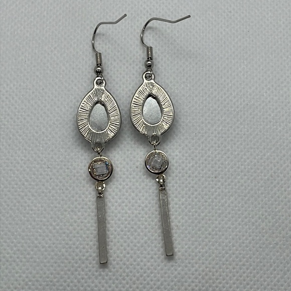 Long Formal Blue and Silver Tone Drop Dangle Hook Earrings - Picture 4 of 4